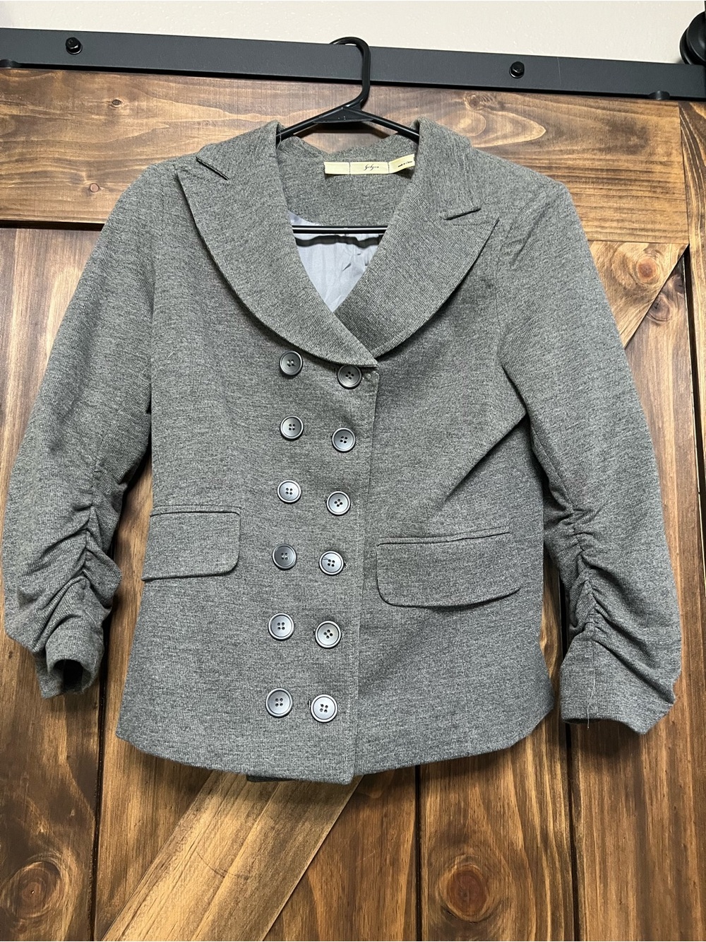 Gibson Heather Gray Knit Double Breasted Ruched Sleeve Blazer Small